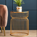Gold Metal Wireframe Round Side Table with Mirrored Top | Avantis
