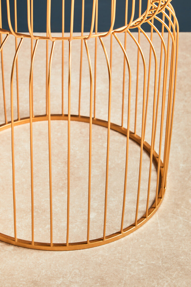 Gold Metal Wireframe Round Side Table with Mirrored Top | Avantis