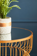 Gold Metal Wireframe Round Side Table with Mirrored Top | Avantis