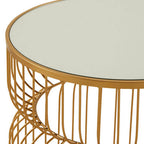 Gold Metal Wireframe Round Side Table with Mirrored Top | Avantis