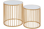 Set of 2 Mirror Top Round Side Tables with Gold Frame