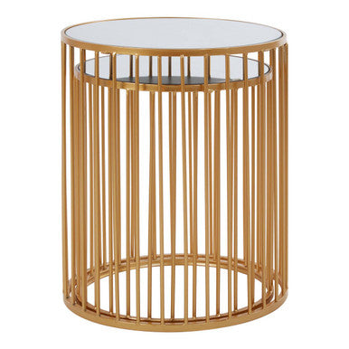 Set of 2 Mirror Top Round Side Tables with Gold Frame