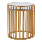 Set of 2 Mirror Top Round Side Tables with Gold Frame