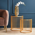 Set of 2 Mirror Top Round Side Tables with Gold Frame