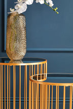 Set of 2 Mirror Top Round Side Tables with Gold Frame