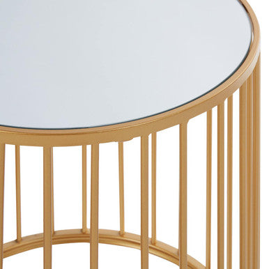 Set of 2 Mirror Top Round Side Tables with Gold Frame