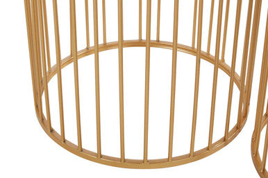 Set of 2 Mirror Top Round Side Tables with Gold Frame