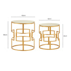 Set of 2 Glass Round Top Side Tables with Gold Metal Rectangular Sections Frame