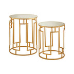 Set of 2 Gold Mirrored Top Round Side Tables with Gold Metal Frame