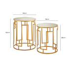 Set of 2 Gold Mirrored Top Round Side Tables with Gold Metal Frame
