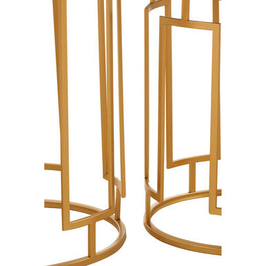Set of 2 Gold Mirrored Top Round Side Tables with Gold Metal Frame