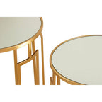 Set of 2 Gold Mirrored Top Round Side Tables with Gold Metal Frame