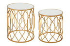 Set of 2 Gold Mirrored Glass Top Round Side Tables with Gold Metal Frames | Avantis