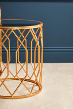 Set of 2 Gold Mirrored Glass Top Round Side Tables with Gold Metal Frames | Avantis