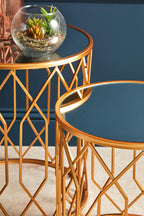 Set of 2 Gold Mirrored Glass Top Round Side Tables with Gold Metal Frames | Avantis