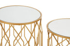 Set of 2 Gold Mirrored Glass Top Round Side Tables with Gold Metal Frames | Avantis