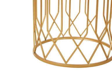 Set of 2 Gold Mirrored Glass Top Round Side Tables with Gold Metal Frames | Avantis