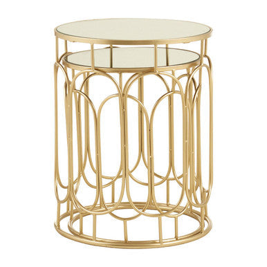 Set of 2 Mirrored Glass Top Nesting Side Tables with Gold Metal Frame