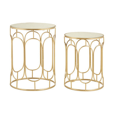 Set of 2 Mirrored Glass Top Nesting Side Tables with Gold Metal Frame