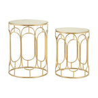 Set of 2 Mirrored Glass Top Nesting Side Tables with Gold Metal Frame