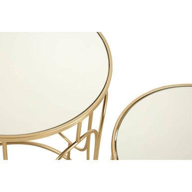 Set of 2 Mirrored Glass Top Nesting Side Tables with Gold Metal Frame