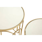 Set of 2 Mirrored Glass Top Nesting Side Tables with Gold Metal Frame