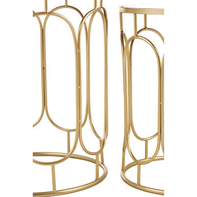 Set of 2 Mirrored Glass Top Nesting Side Tables with Gold Metal Frame