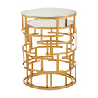 Gold Finish Set of 2 Round Side Tables with Key Design