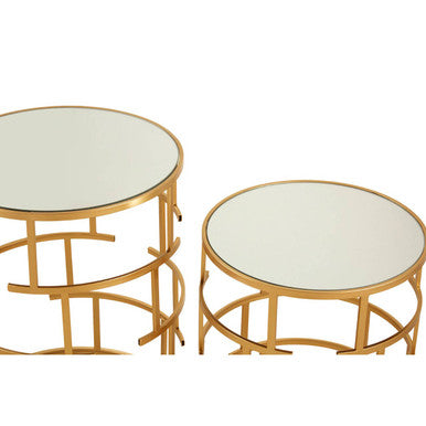 Gold Finish Set of 2 Round Side Tables with Key Design