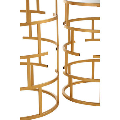 Gold Finish Set of 2 Round Side Tables with Key Design