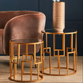 Set of 2 White Mirrored Glass Top and Gold Metal Frame Round Side Tables