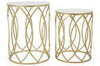 Set of 2 Mirrored Glass Top and Gold Finish Metal Frame Side Tables
