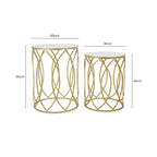 Set of 2 Mirrored Glass Top and Gold Finish Metal Frame Side Tables
