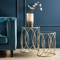 Set of 2 Mirrored Glass Top and Gold Finish Metal Frame Side Tables