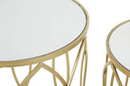 Set of 2 Mirrored Glass Top and Gold Finish Metal Frame Side Tables