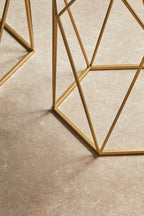 Set of 2 Gold Hexagonal Mirrored Top Side Tables with Gold Metal Frame