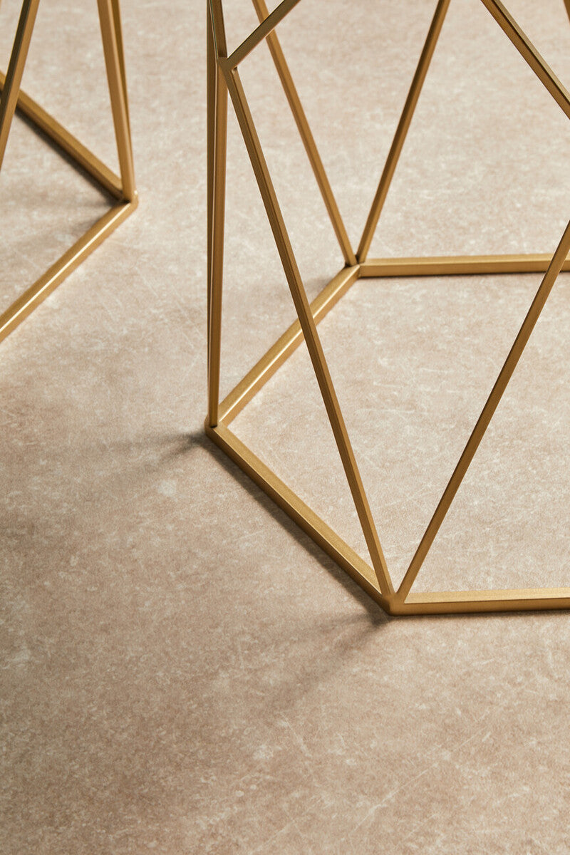 Set of 2 Gold Hexagonal Mirrored Top Side Tables with Gold Metal Frame