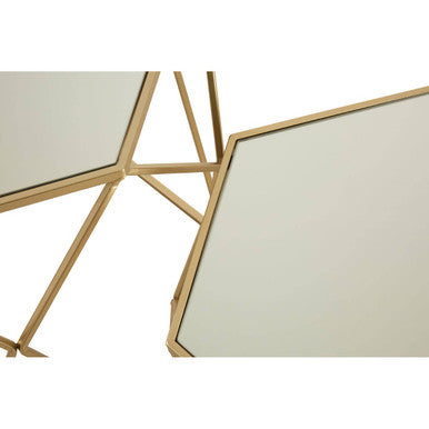 Set of 2 Gold Hexagonal Mirrored Top Side Tables with Gold Metal Frame