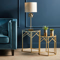 Set of 2 Gold Hexagonal Frame Side Tables with Mirrored Glass Top
