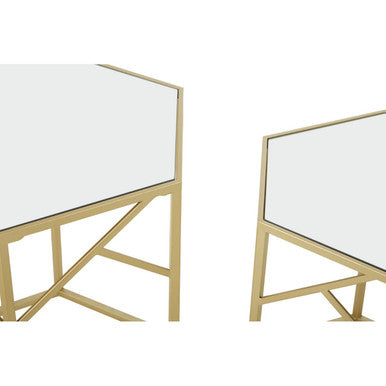 Set of 2 Gold Hexagonal Frame Side Tables with Mirrored Glass Top