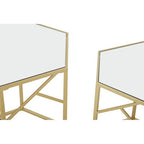 Set of 2 Gold Hexagonal Frame Side Tables with Mirrored Glass Top