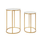 Set of 2 Mirrored Glass Oval Top Side Tables with Gold Finish Metal Frame