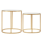 Set of 2 Mirrored Glass Oval Top Side Tables with Gold Finish Metal Frame