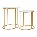 Set of 2 Mirrored Glass Oval Top Side Tables with Gold Finish Metal Frame