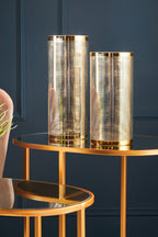 Set of 2 Mirrored Glass Oval Top Side Tables with Gold Finish Metal Frame