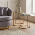 Set of 2 Mirrored Glass Oval Top Side Tables with Gold Finish Metal Frame
