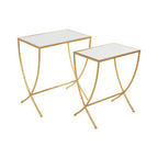 Set of 2 Mirrored Glass Top Rectangular Side Tables with Gold Metal Frame