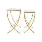 Set of 2 Mirrored Glass Top Rectangular Side Tables with Gold Metal Frame