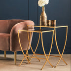 Set of 2 Mirrored Glass Top Rectangular Side Tables with Gold Metal Frame
