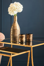 Set of 2 Mirrored Glass Top Rectangular Side Tables with Gold Metal Frame
